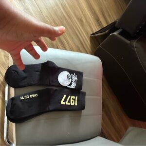 Supreme Black Crew Socks with Yellow '1977' and White Logo